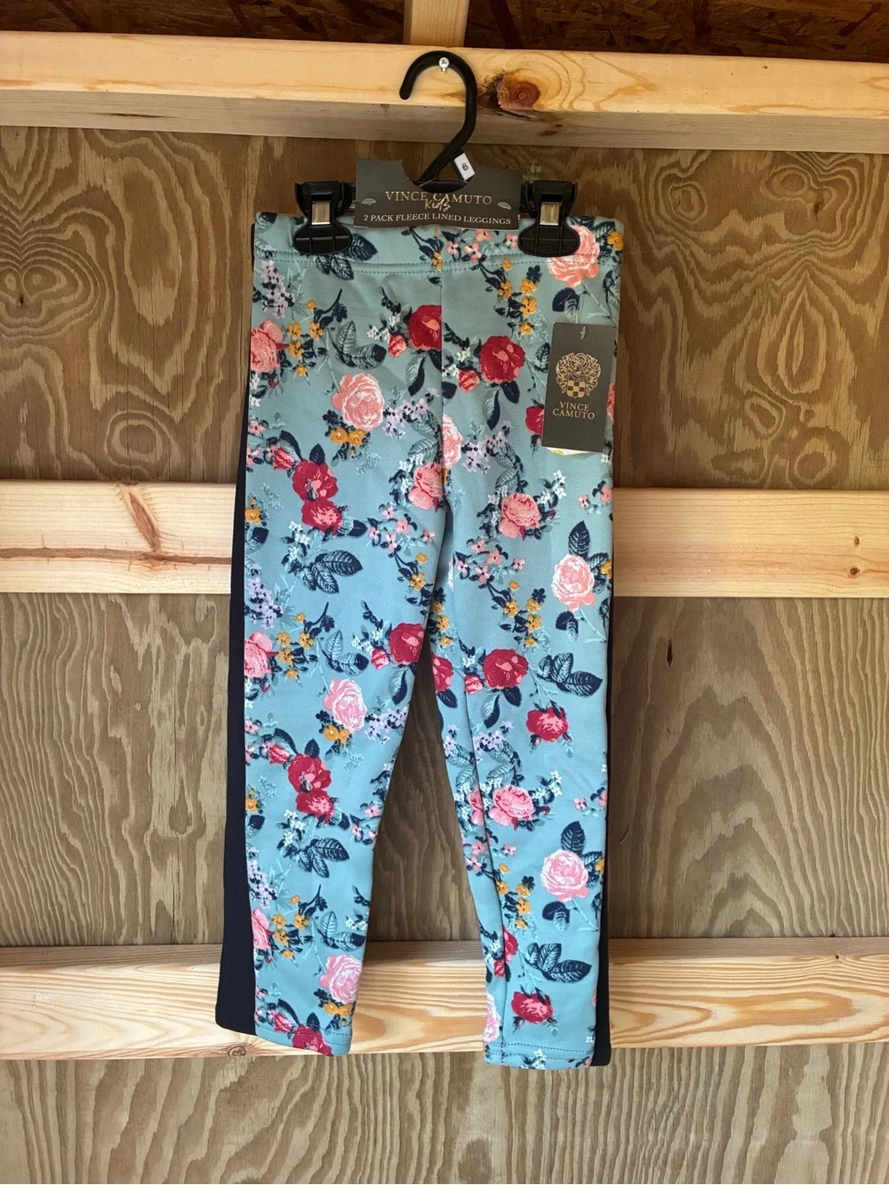 Vince Camuto Kids Black Leggings with Floral Inset